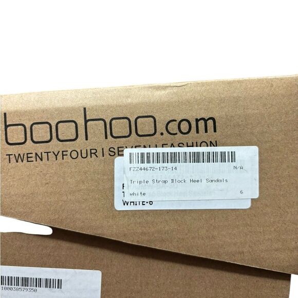 Boohoo White Triple Strap Block Heel Sandals Size 8 - Picture 6 of 12